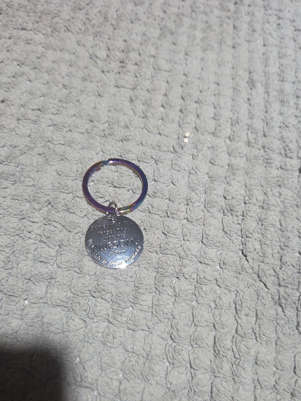 Silver Round Tag Keychain with Iridescent Ring